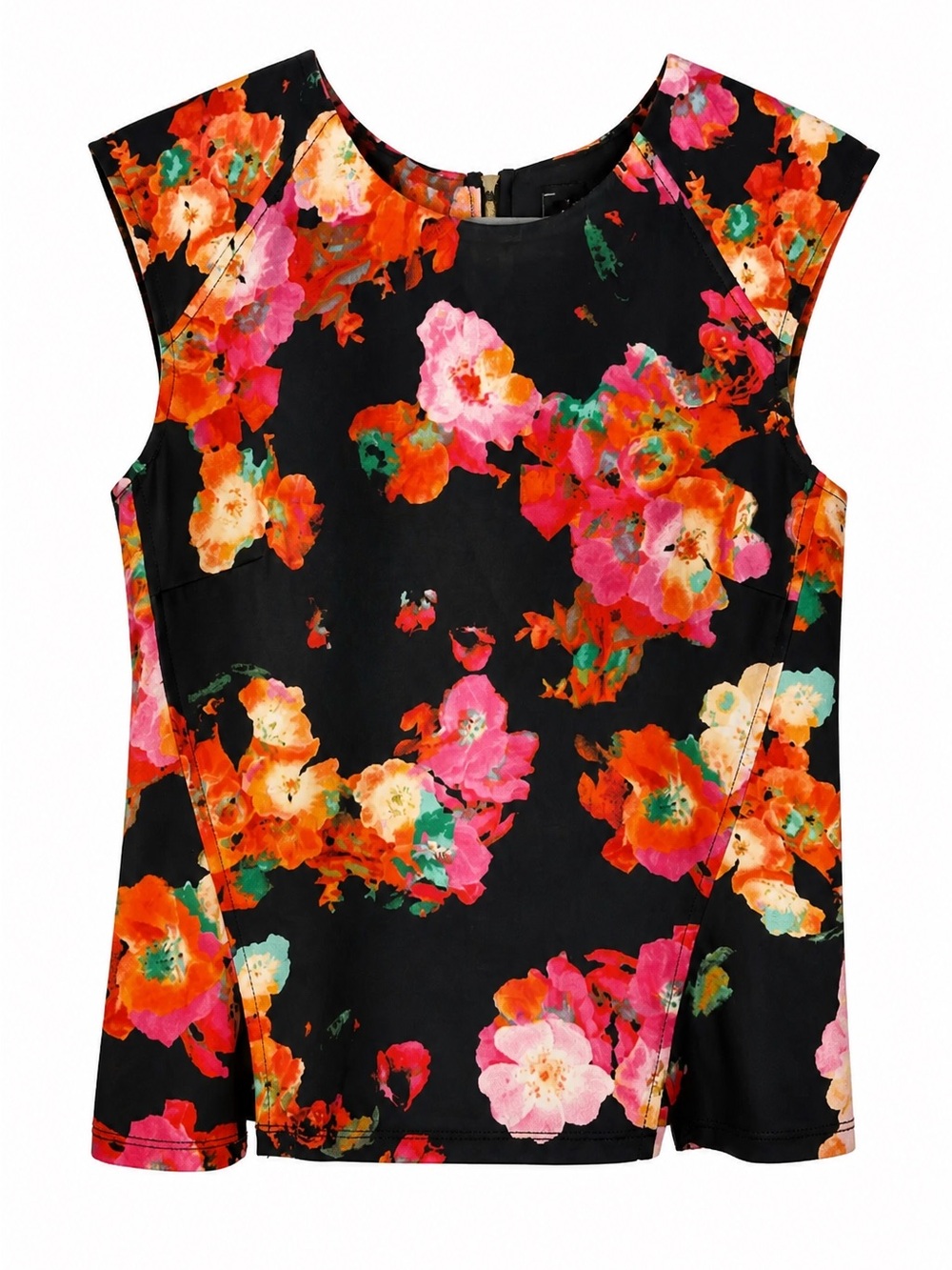 Robert Rodriguez - Black Tank Top with Pink & Orange Floral Print Tailored